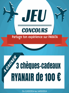 Le concours Pakata pour gagner des chèques cadeaux Ryanair